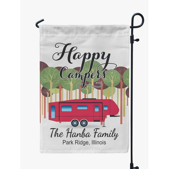Printtoo White Happy Campers Big Travel Trailer CampingFlagCustom Personalized Camping Flags For Campers Double Sided CampsiteFlag