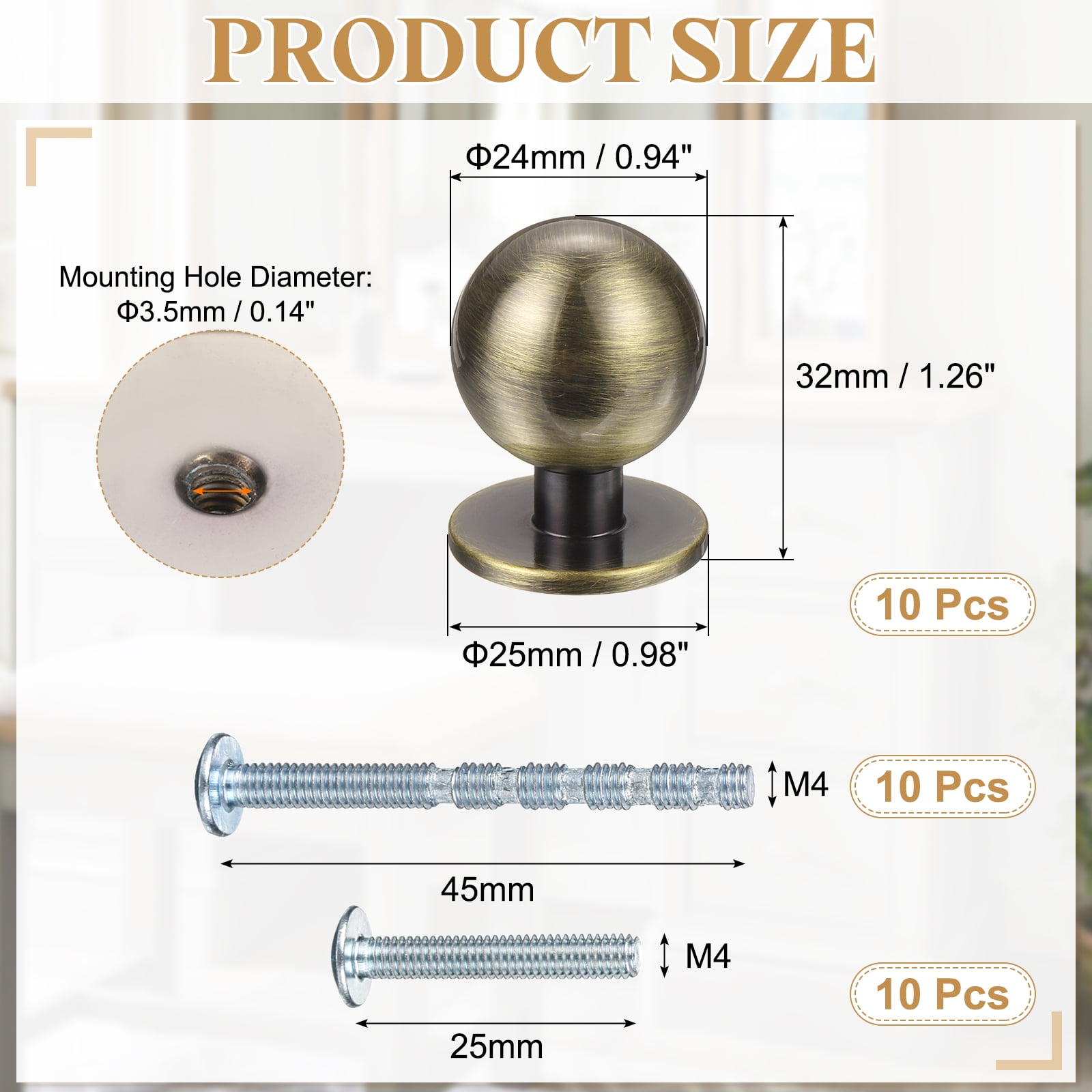 Cabinet Knobs, 10Pcs 15/16" (24mm) Aluminum Round Solid Dresser Drawer Knobs for Modern Kitchen Cabinet Pull Handles Metal Hardware, Champagne Bronze