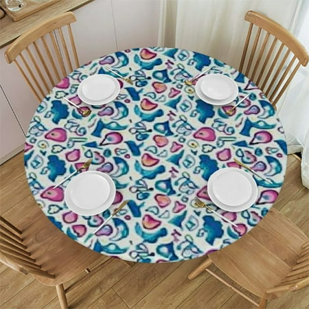 

Tllo0ord Round Table Cloth Waterproof Wipe Clean Table Cloths Aquatic Life Artwork Fits Tables 46-50