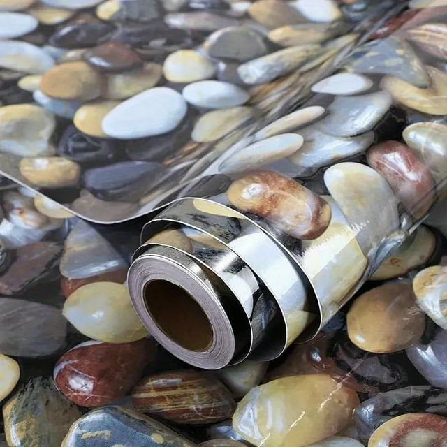 1 Roll, Self-Adhesive Cobblestone Glossy Contact Paper, Removable Waterproof Vinyl Oil-Resistant High Temperature Resistant Wall Stickers, Peel And Stick Wallpaper, For Kitchen Living Room Bathroom B