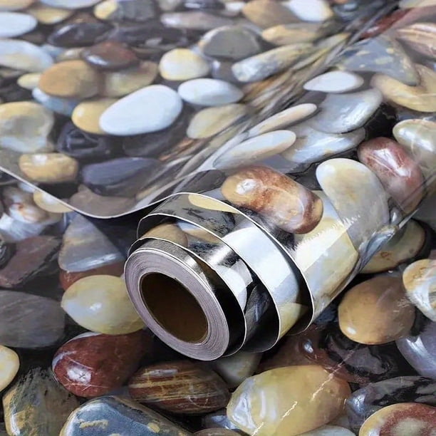 1 Roll, Self-Adhesive Cobblestone Glossy Contact Paper, Removable Waterproof Vinyl Oil-Resistant High Temperature Resistant Wall Stickers, Peel And Stick Wallpaper, For Kitchen Living Room Bathroom B