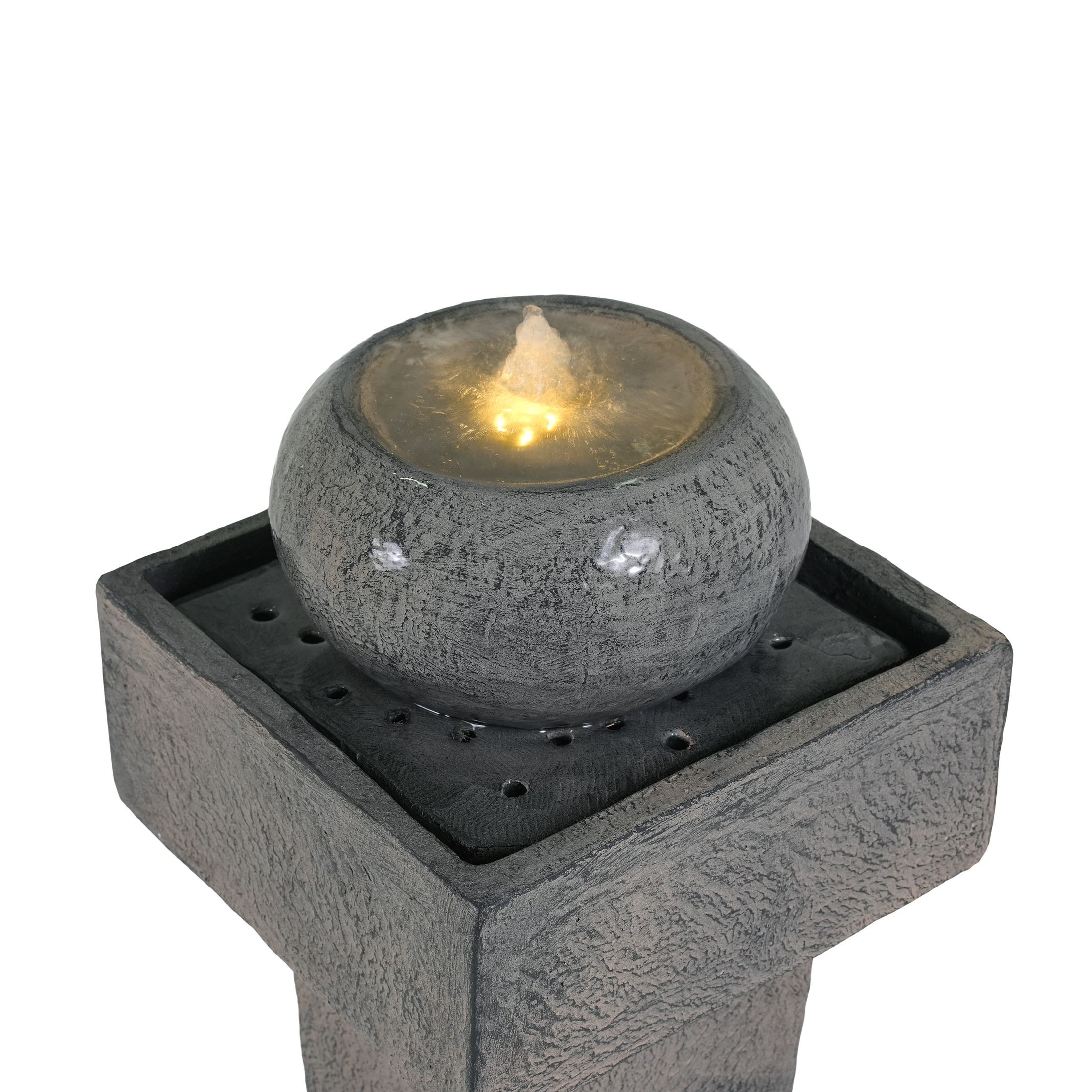 Christopher Knight Home 25.5" Minimal Concrete Column Fountain with LED Light, Modern Outdoor Landscape, Gray