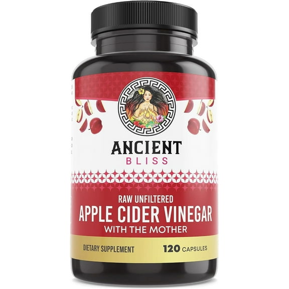 Ancient Bliss Apple Cider Vinegar (ACV) Organic Capsules, Improve Digestion & Appetite , Unfiltered Vinegar Capsules,1600MG, 120 Capsules