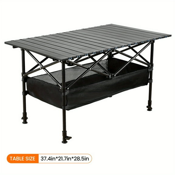 Folding Camping Table, Folding Camping Chair, One Table 4 Chair 5pcs Set, Adjustable Height Portable Roll Up Outdoor Table, Large Storage Bag and Tote Bag, High Aluminum Table for Indoor and Outdoor