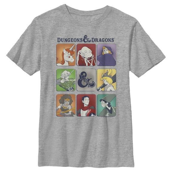 Boy's Dungeons & Dragons Cartoon Character Panels Graphic Tee Athletic Heather X Large