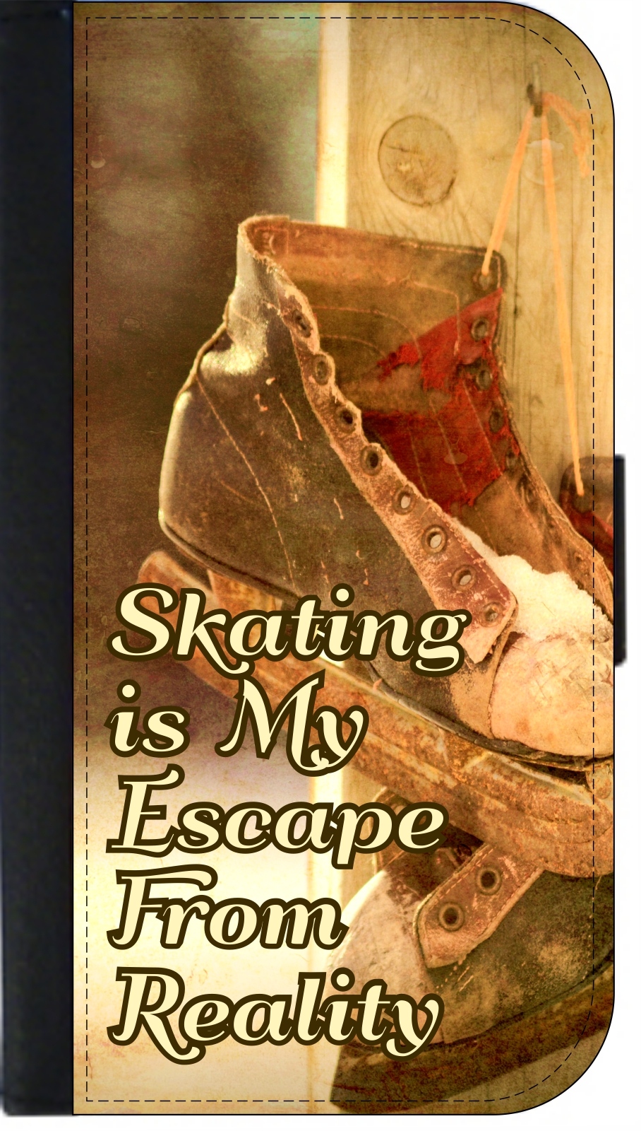 Vintage Retro Style Quote - Skating Is My Escape From Reality - Galaxy s10 Case - s10 Wallet Case - Galaxy s10 Case Leather Impression - Galaxy s10 Case Black - s10 Case Card Holder - image 1 of 3
