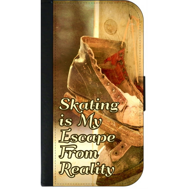 Vintage Retro Style Quote - Skating Is My Escape From Reality - Galaxy s10 Case - s10 Wallet Case - Galaxy s10 Case Leather Impression - Galaxy s10 Case Black - s10 Case Card Holder