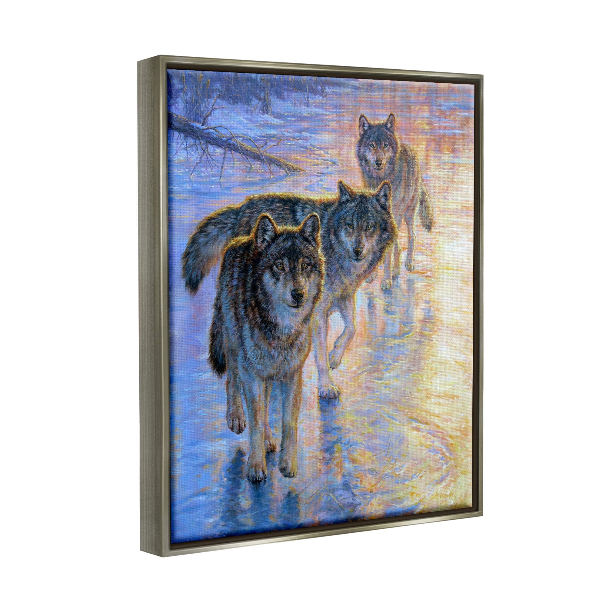 Stupell Industries Sunlit Wolf Trio Painting Animals & Insects Painting Gray Floater Framed Art Print Wall Art