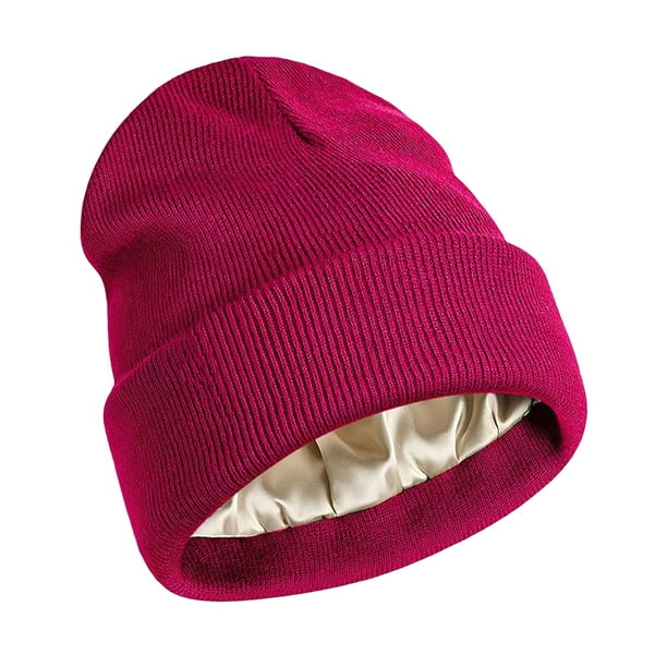 Gorro de invierno holgado y cálido con interior de seda, accesorio para hombre y mujer, elástico, talla única. Rosa rosa
