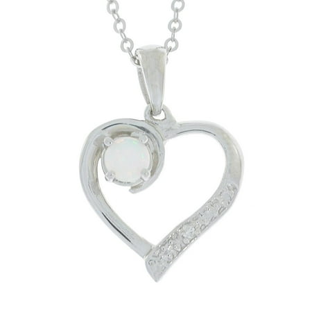 - Opal & Diamond Heart Pendant .925 Sterling Silver Rhodium Finish