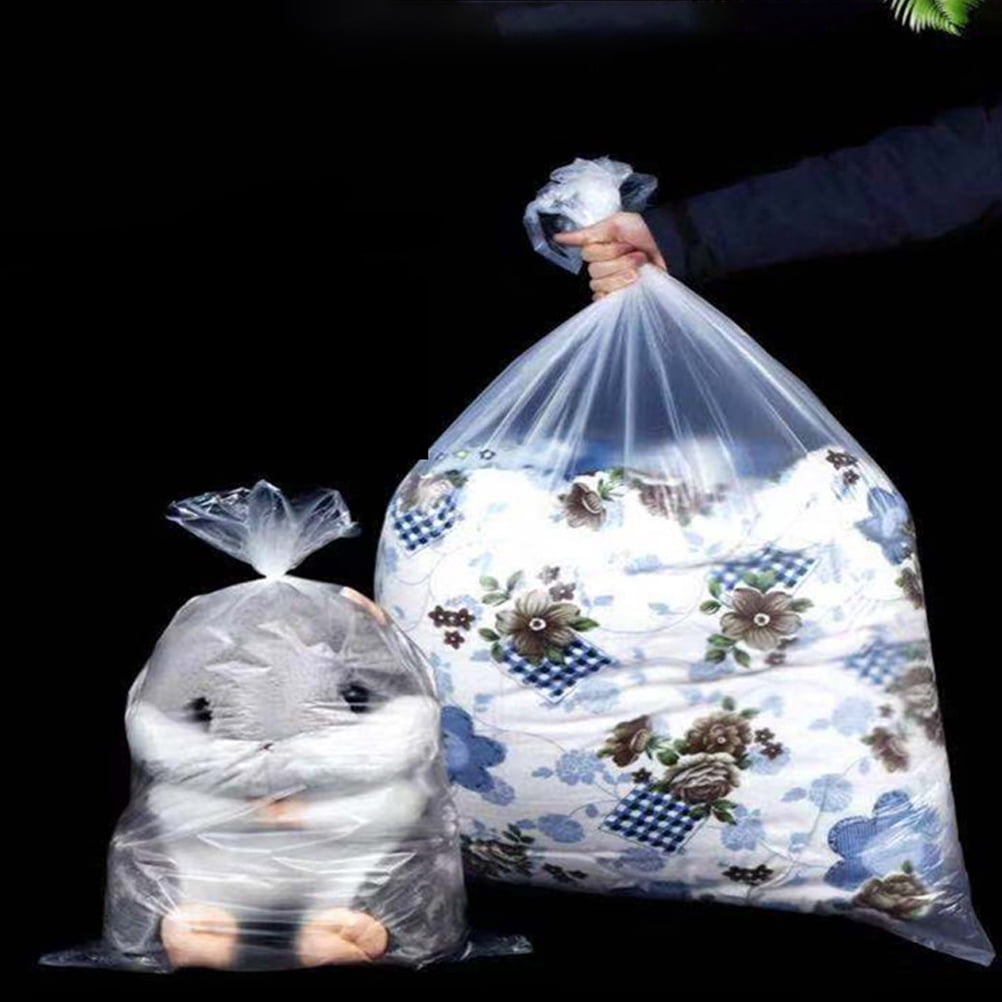 ROMANSENTIAL 100Pcs Transparent Plastic Bag Waterproof White Reusable Storage Pouch for Fruits Vegetables Sundries