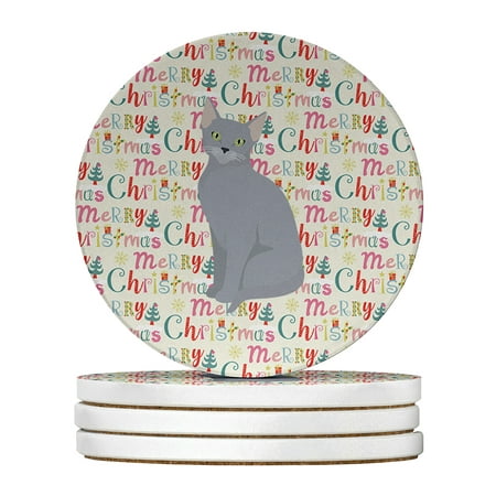 

Russian Blue Cat Christmas Large Sandstone Coasters Pack of 4 4 in x 4 in