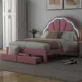 thumbnail image 3 of Harper & Bright Designs Full Size Upholstered Platform Bed with Seashell Shaped Headboard, Princess Wooden Bedframe with LED and 2 Storage Drawers for Kids Teens Adults, Pink, 3 of 13