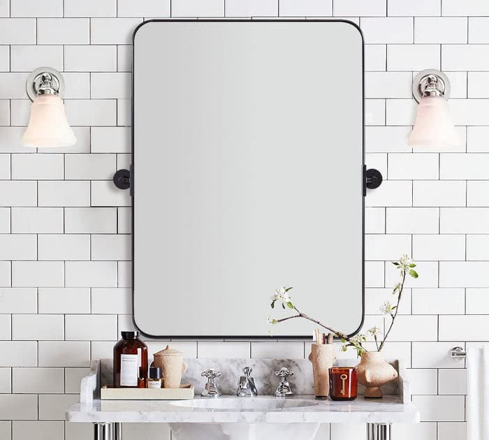MOON MIRROR 25"x38" Matte Black Pivot Mirror for Bathroom, Metal Frame
