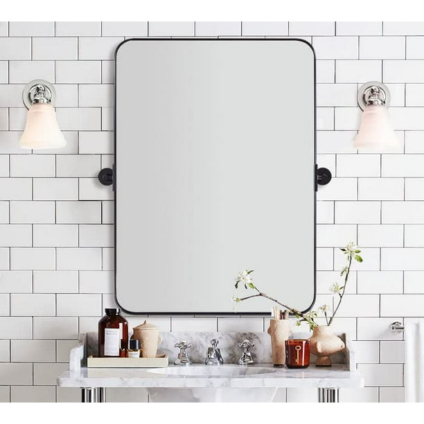 MOON MIRROR 25"x38" Matte Black Pivot Mirror for Bathroom, Metal Frame