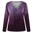 thumbnail image 4 of Women Oversize Sweatshirts 2026 Sequin Print Long Sleeve V Neck Drop Shoulder Y2K Pullover Tops Purple, 4 of 5
