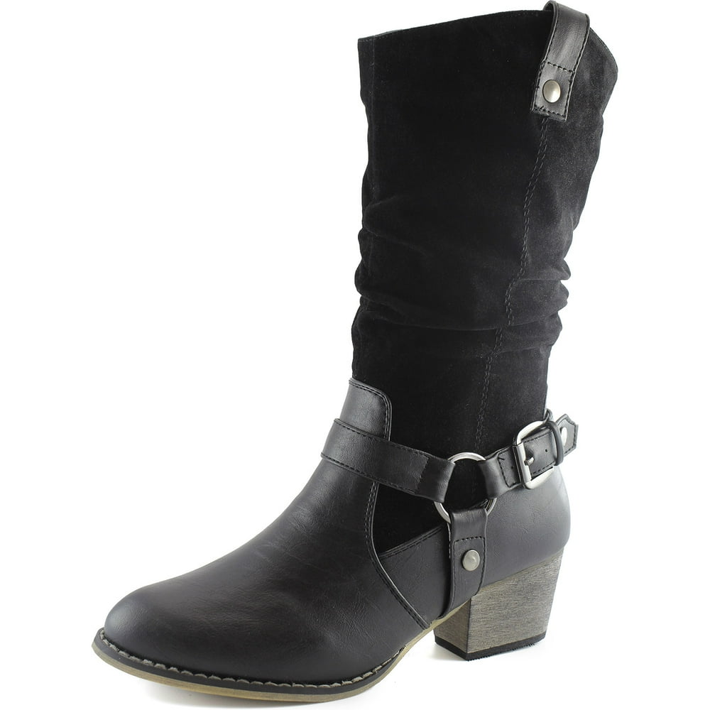 DailyShoes - DailyShoes Women's Riding Booties Low Heel Buckles Mid Calf Knee High Tall Chunky