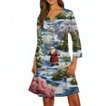 thumbnail image 4 of Christmas Dresses for Women Women's Christmas Printed Fashionable V-neck Button Seven Part Cuff Pocket Dress for Holiday Party,Navy,XL, 4 of 4