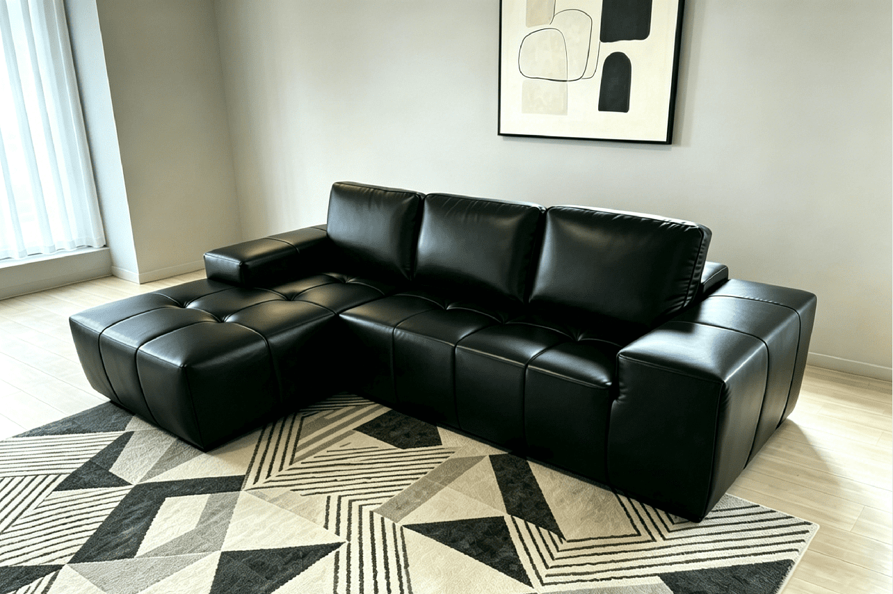 Howcool Boneless Cloud Sectional Sofa with Chaise,Faux Leather L-Shaped Couch,Deep Seat Modular Sofa with Wide Armrests,No Assembly Required,Left-Facing,Black