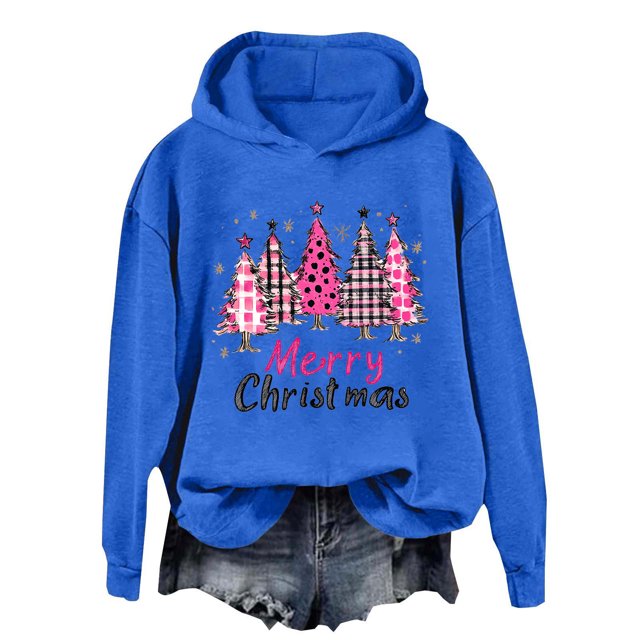 Bowake Sweat à Capuche de Noël pour Femmes, Imprimé Arbres de Noël, Chemise Graphique à Manches Longues