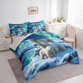 thumbnail image 2 of Castle Fairy Animal Northern Light Polar Bear Queen Bedding 7pcs for Teens,Snowy Mountain Lake Bedding Comforter Set Queen,Blue Green White,Grey Reversible, 2 of 7