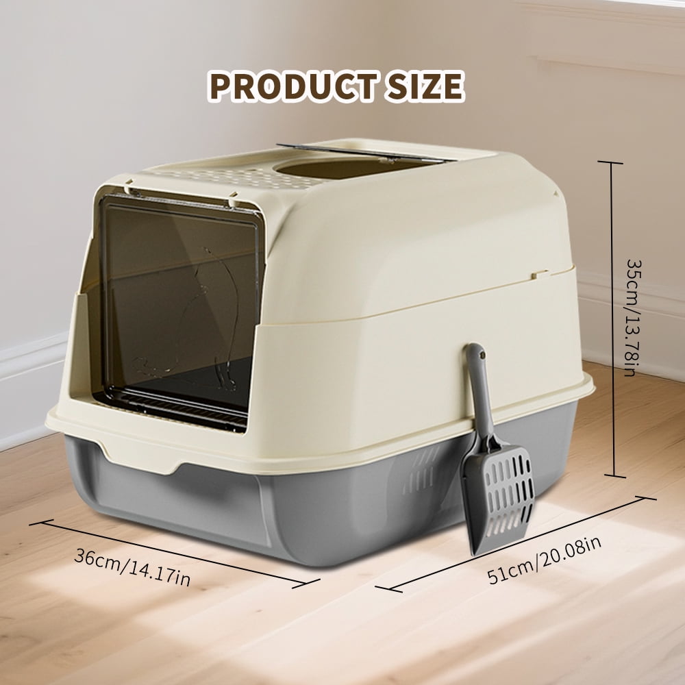 Fully Enclosed Cat Litter Box - Spacious Interior, Easy-Clean Removable Design (w/ Litter Scoop)