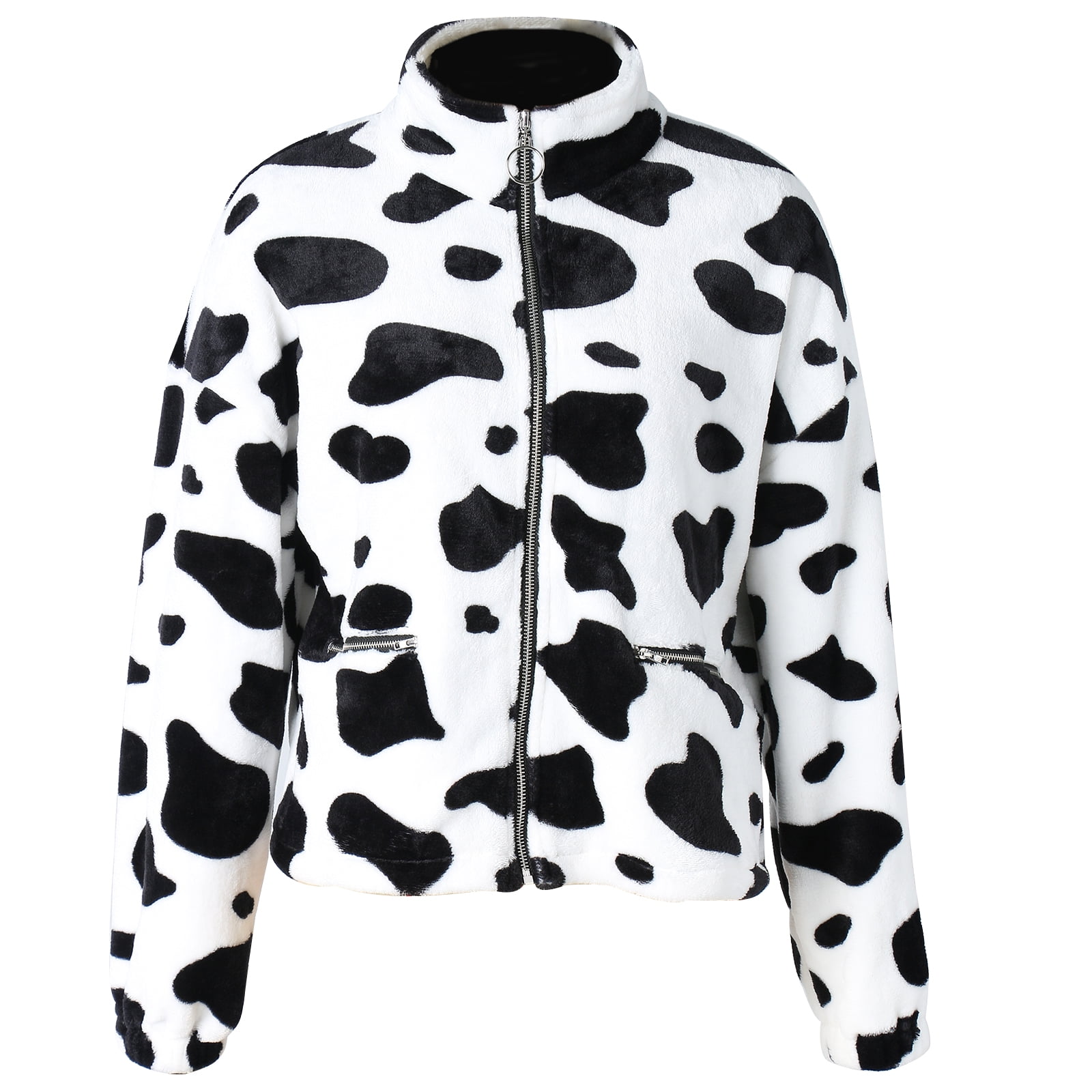 cow print zip up jacket