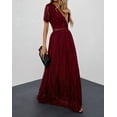 thumbnail image 3 of Women's Burgundy Deep V Neck Short Sleeve Lace Maxi Dress, 3 of 10
