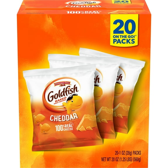 Goldfish Cheddar Cheese Crackers, MFF30 Baked Snack Crackers, 1 oz On-the-Go Snack Packs, 20 Count Box