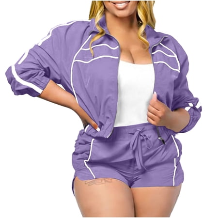 2 Piece Workout Sets For Women Long Sleeve Zip Up Cropped Jacket Jogger Shorts Going Out Casual Gym Cropped Jacket And Lounge