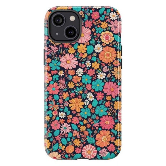 Colorful Floral Phone Case for iPhone 11 12 13 14 15 16 Pro Max – Retro Garden Aesthetic Cover, Cute Vintage Wildflower Design Gift for Her
