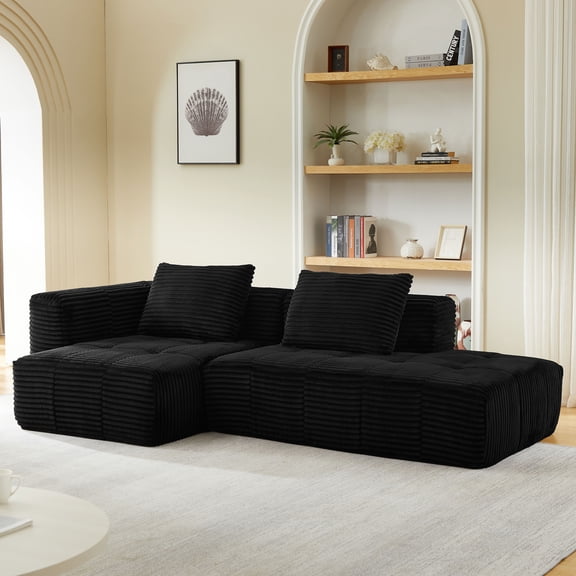 MAYEERTY L-Shape Modular Compressed Couch, Corduroy Cloud Boneless Sectional Sofa with Chaise for Living Room Apartment
