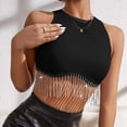 thumbnail image 3 of Sparkly Fringe Rhinestone Tops for Women Glitter Tassel Sleeveless Raceback Crop Tank Tops, 3 of 8