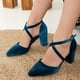 thumbnail image 3 of Sina - Tacones altos con tiras cruzadas altos con tiras cruzadas altos de terciopelo azul verdoso turquesa 23 CM, 3 of 5