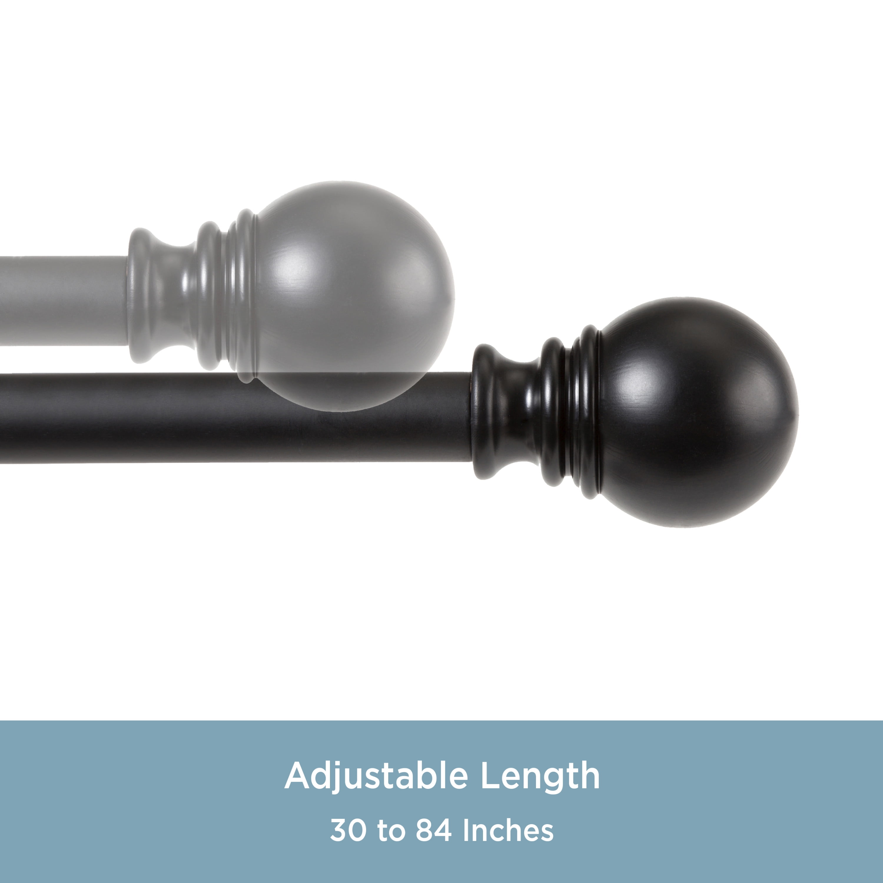 Kenney Layla Decorative Steel Adjustable Window Curtain Rod, 30-84 Inch, Black, 1 Inch Diameter