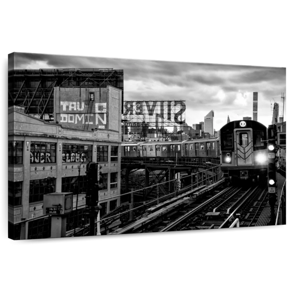 Elephant Stock Manhattan At Nightfall Bw Wall Art - Horizontal Canvas Wall Art - Living Room Wall Decor - Transportation Canvas - Black And Gray Decor By Philippe Hugonnard - 12" x 8"