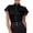 #0409-Black, variant on Uootdi Work Tops for Women Stand Collar Flutter Short Sleeve Button Front Plain Satin Womens Shirts Straight Fit Business Casual Silky Summer Blouses for Women