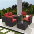 thumbnail image 2 of Gotland Outdoor Patio Furniture Set with 43" Propane Fire Pit Table, 7 Pieces Outdoor Furniture Patio Sectional Sofa Conversation Sets(red）, 2 of 5