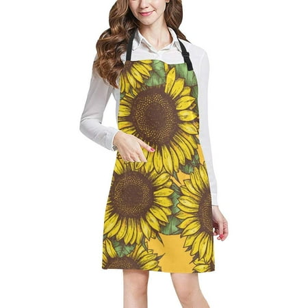 

ASHLEIGH Yellow Sunflower Women Men Kitchen Apron Adjustable Bib Apron Front Pockets Perfect for Cooking Baking