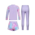 thumbnail image 4 of TiaoBug Girls Swimsuit 3-Piece Tie-dye Print Rash Guard Set Long Sleeve Shirts with Shorts Pants Purple XXL, 4 of 7