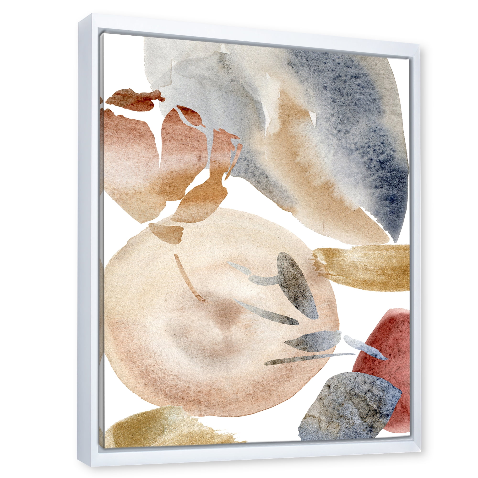 Designart 'Abstract With Red Pink Gold and Beige Spots Pastel' Modern Framed Canvas Wall Art Print