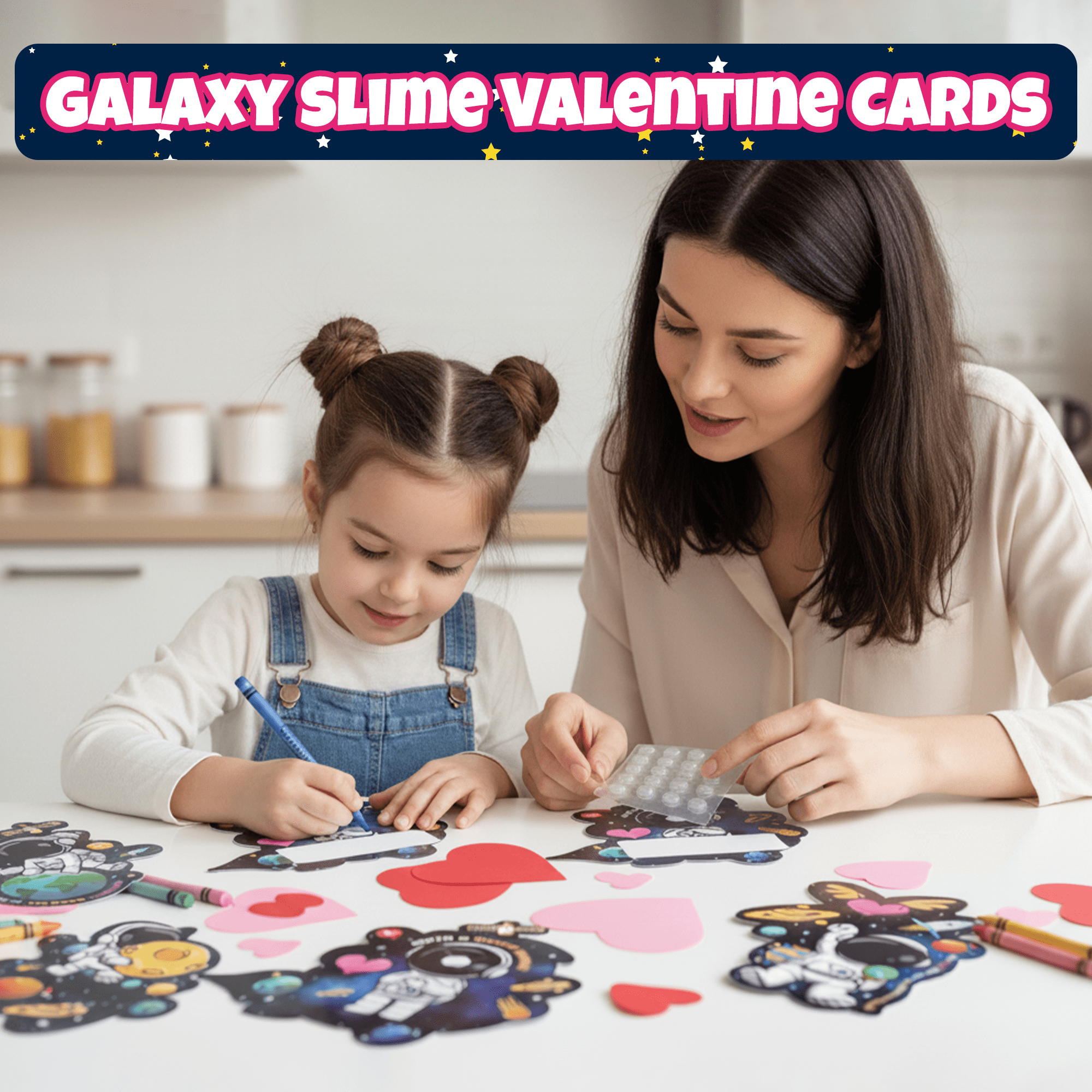 4E's Novelty Valentines Cards with Slimes for Kids (28 Pack) - Galaxy Slime Valentine, Astronaut Cards
