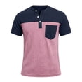 thumbnail image 4 of Mens Color Block V Neck Henley Tshirts Casual Button Up Short Sleeve Shirts Loose Basic Vintage Tees with Chest Pockets, 4 of 9