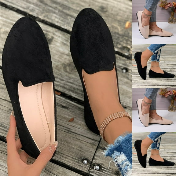 Miluxas Women's Pointy Toe Loafer Flat Comfortable Work Shoes,Cute Penny Loafer Slip On Ballet Flat Black 9.5(43)