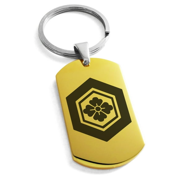 Stainless Steel Naoe Samurai Crest Engraved Dog Tag Keychain Keyring