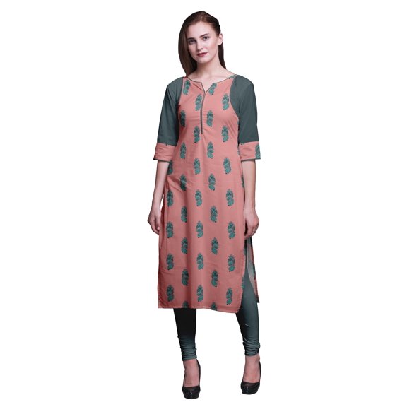 Bimba Cotton Printed Straight Kurtis For Women Panel Kurta Summer Tunic-Medium