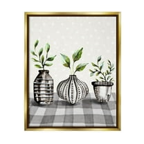 Potted Herbs Patterned Tartan Botanical & Floral Graphic Art Metallic Gold Framed Art Print Wall Art