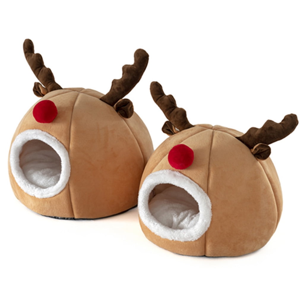Tizuqe Igloo Pet Bed House Soft Indoor Reindeer Cave Christmas Tent for Cat Puppy