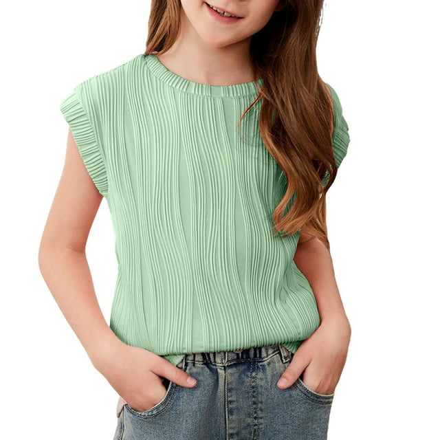 Plebaso T-Shirts Garçons Filles Manches Courtes Col Rond Hauts Tees Enfants Été Décontracté Chemises Unies pour 4-15 Ans