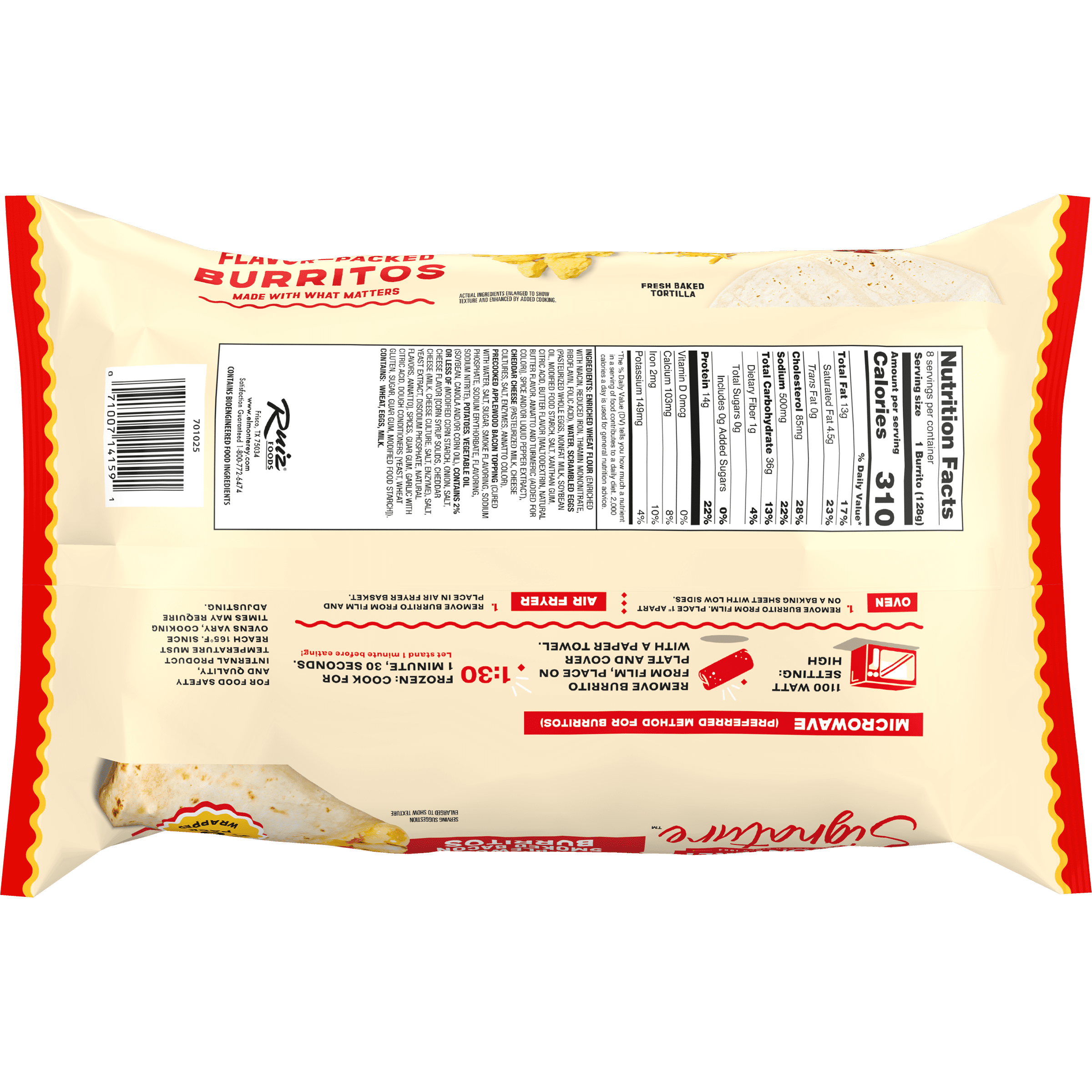 El Monterey Signature Egg, Applewood Smoked Bacon & Cheese Burritos, 36 oz, 8 Count (Frozen)